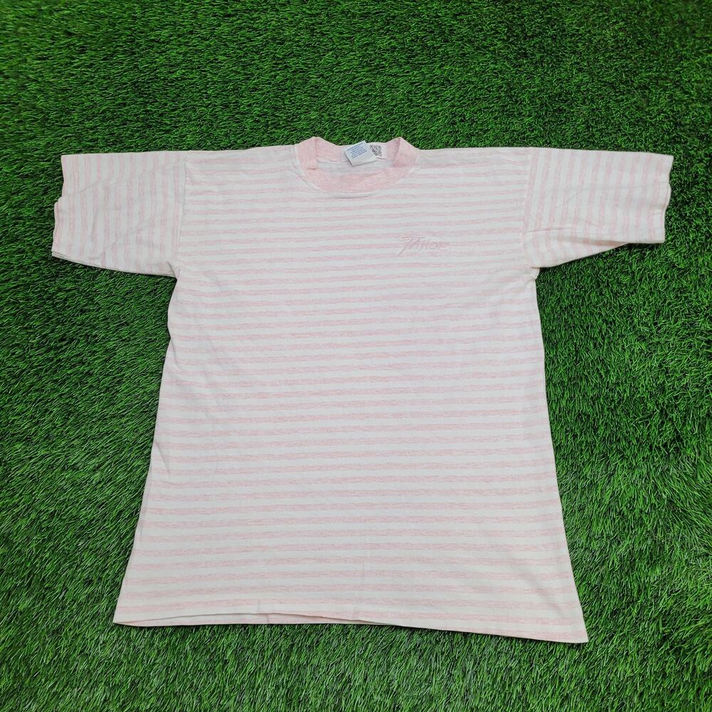 Vintage 90s Tahoe Shirt Large 21x27 Pink White